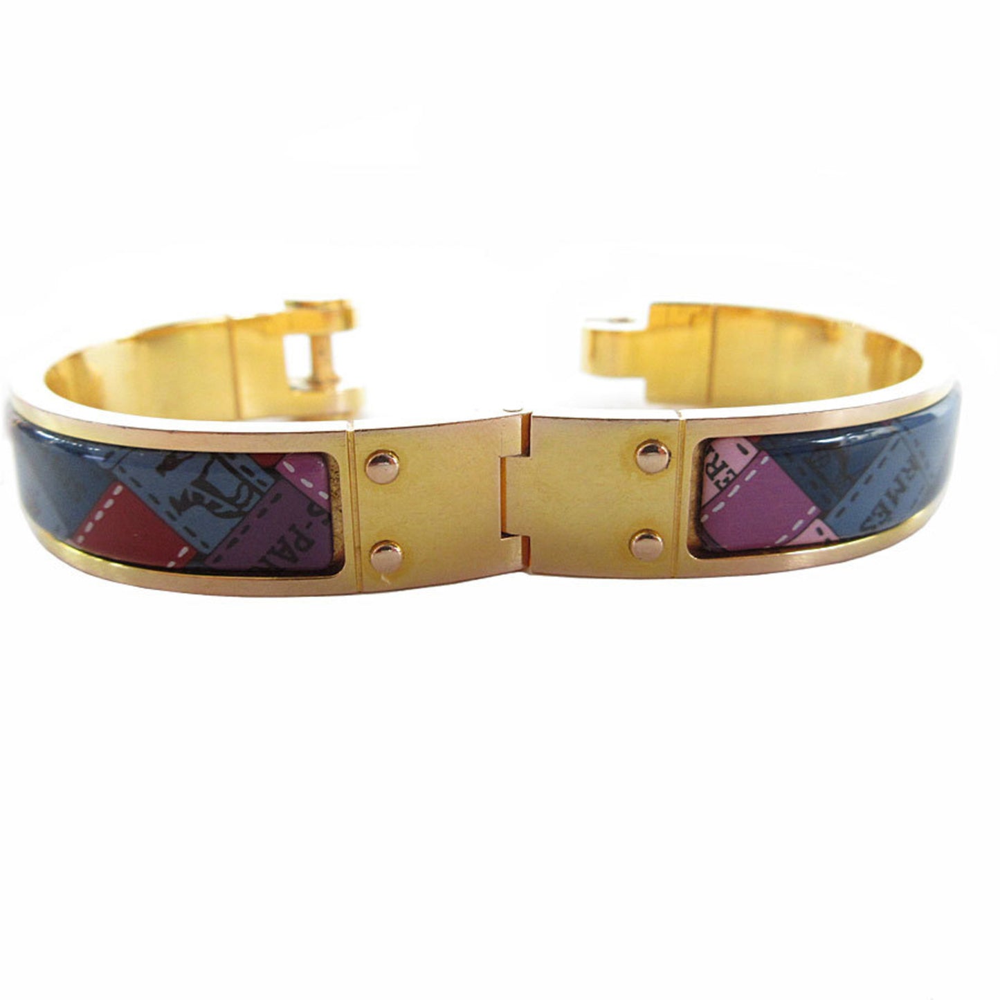 Hermes HERMES Bangle Bracelet Charnier Metal Enamel Gold Multicolor Women's s0659a