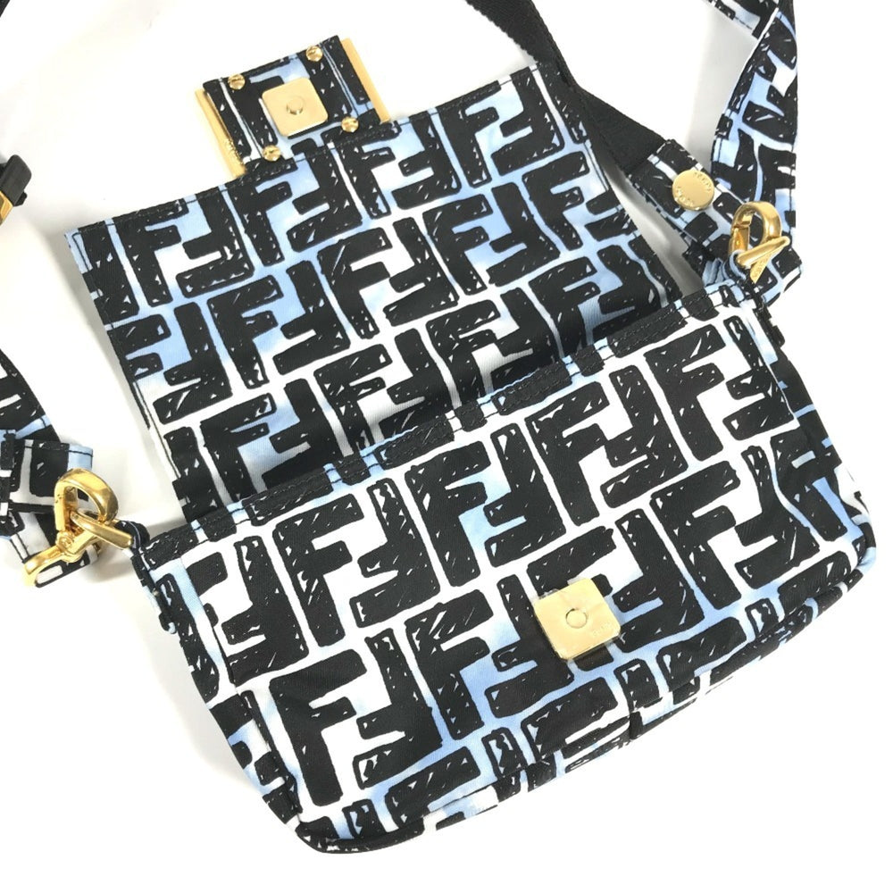FENDI 8BR784 Joshua Vides Collaboration Zucca Baguette Bag Pochette Shoulder Nylon Men's Blue — New - Store Return