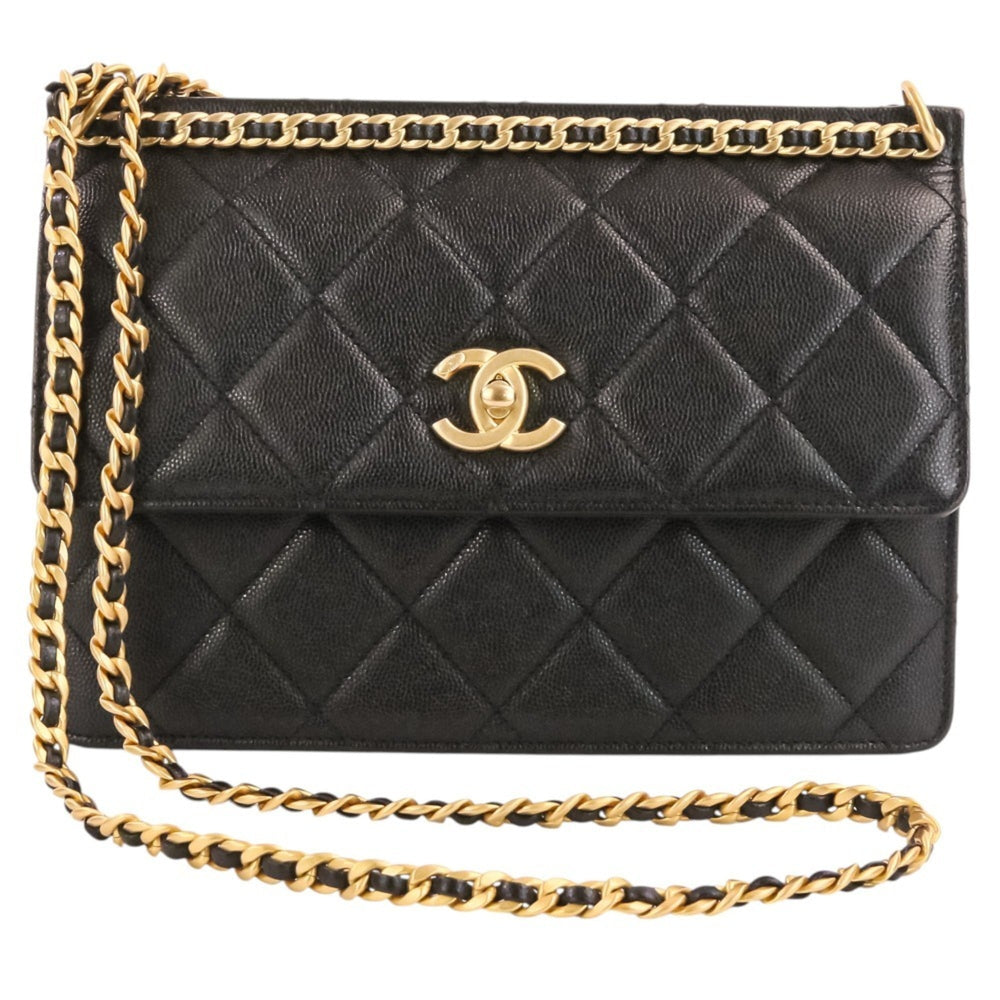 CHANEL Coco Mark Matelassé Caviar Skin Small Flap Chain Shoulder Bag AS4169 Black Women's — Like New