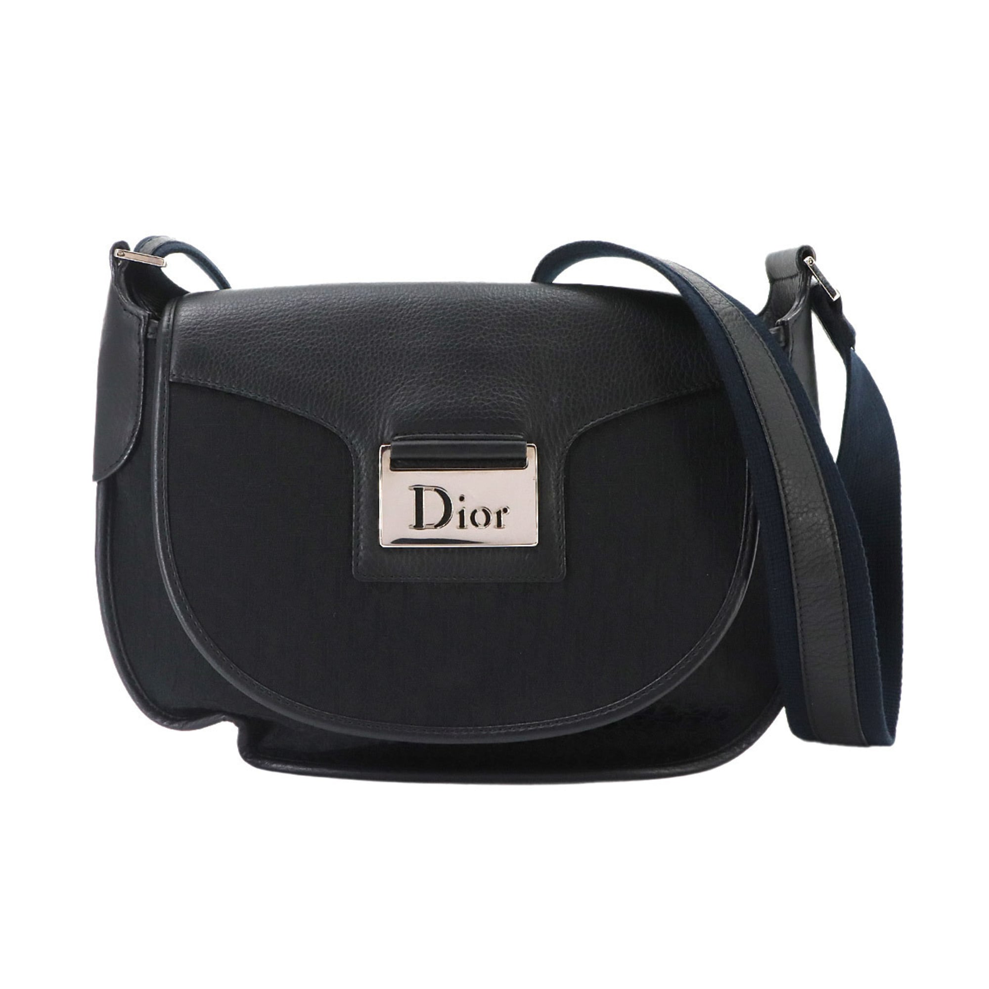 Christian Dior Trotter Street Chic Shoulder Handbag, Canvas and Leather, Black/Navy — Like New