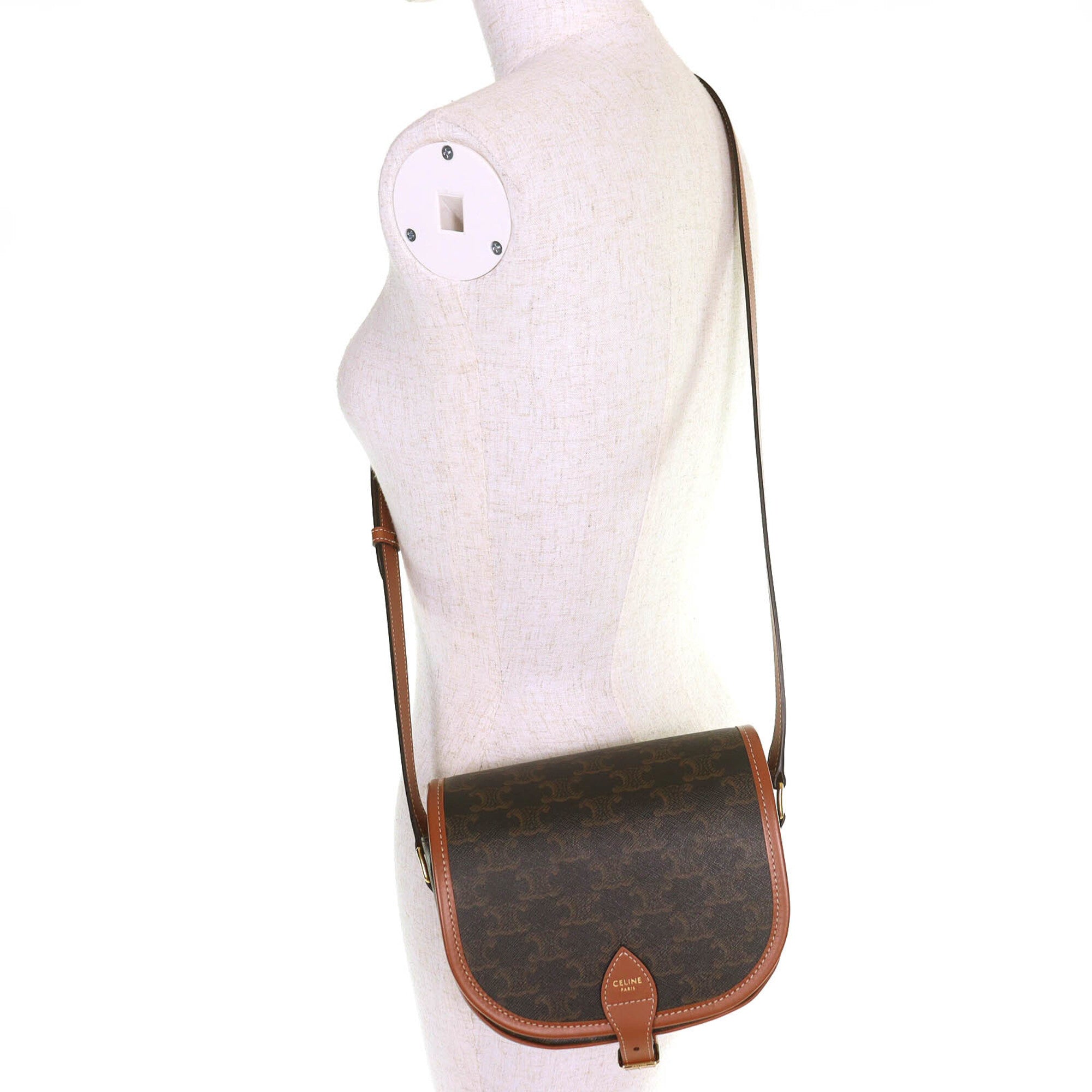 CELINE 19150 Folco Medium Triomphe Canvas Shoulder Bag, Tan Brown, Women's - Highly Recommended! — Like New