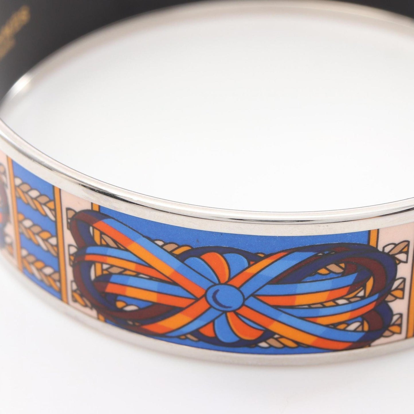 Hermes GM enamel bangle, stainless steel, cloisonne, for women, silver, multi-color