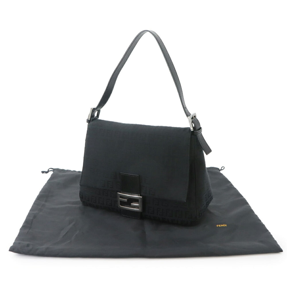 Fendi Zucchino Mamma Baguette Shoulder Handbag, Canvas, Black, 8BR001, Silver Hardware — Like New