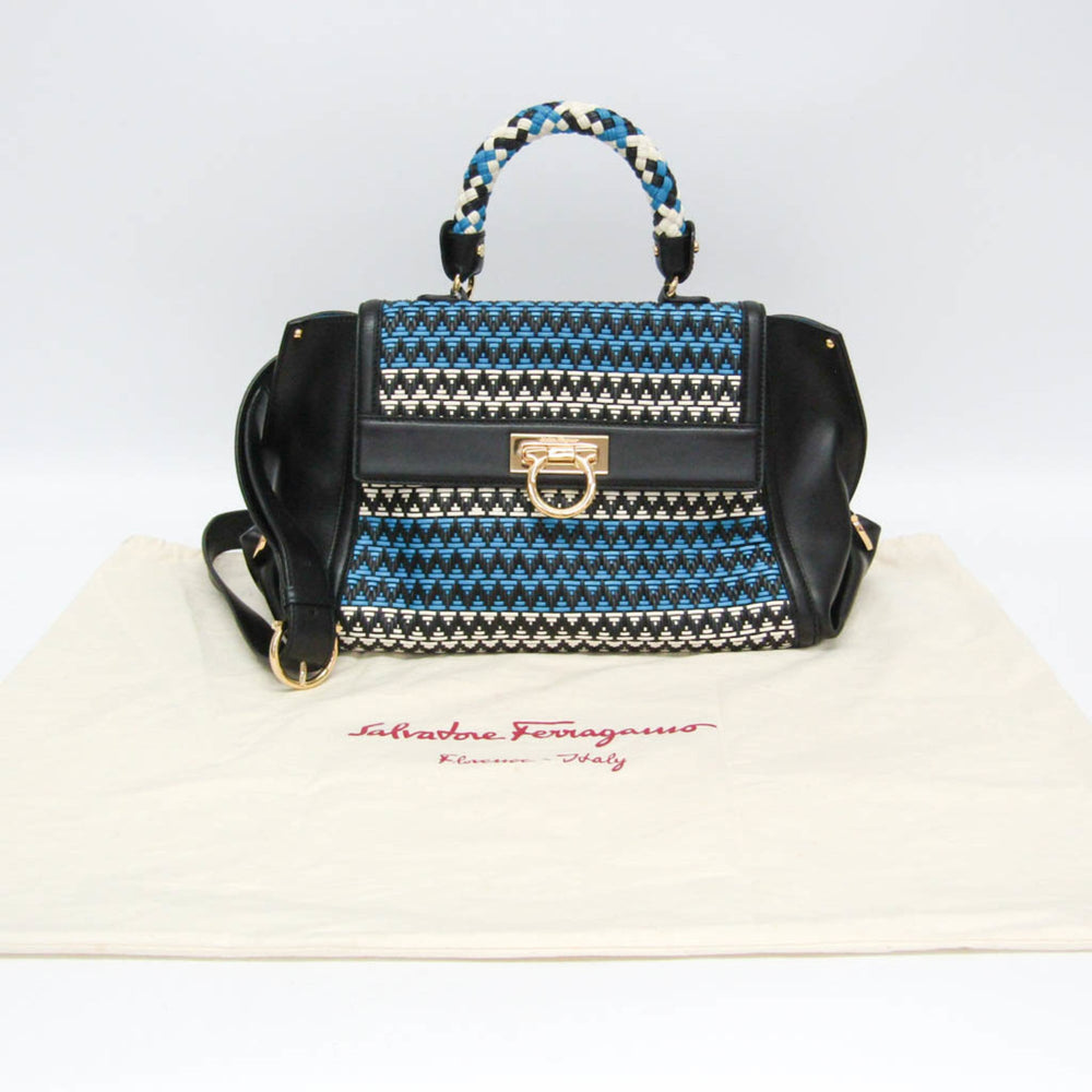 Salvatore Ferragamo Gancini Sophia DH-21 G175 Women's Leather Handbag,Shoulder Bag Black,Blue,White — Like New