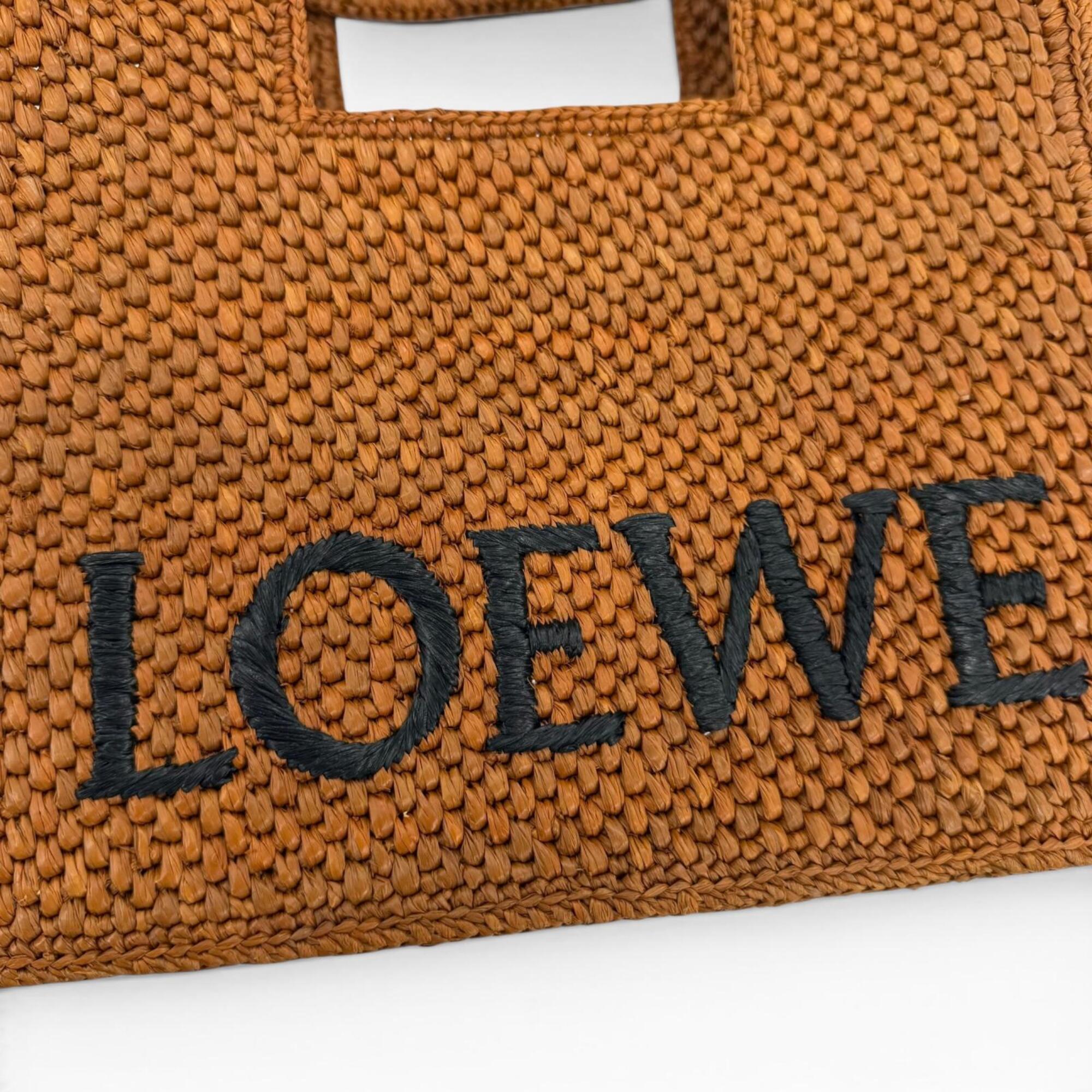 LOEWE A685B59X01 Font Tote Small Raffia Honey Gold Leather Trim 2-Way Shoulder Bag/Handbag for Women, with Dust Bag — Like New