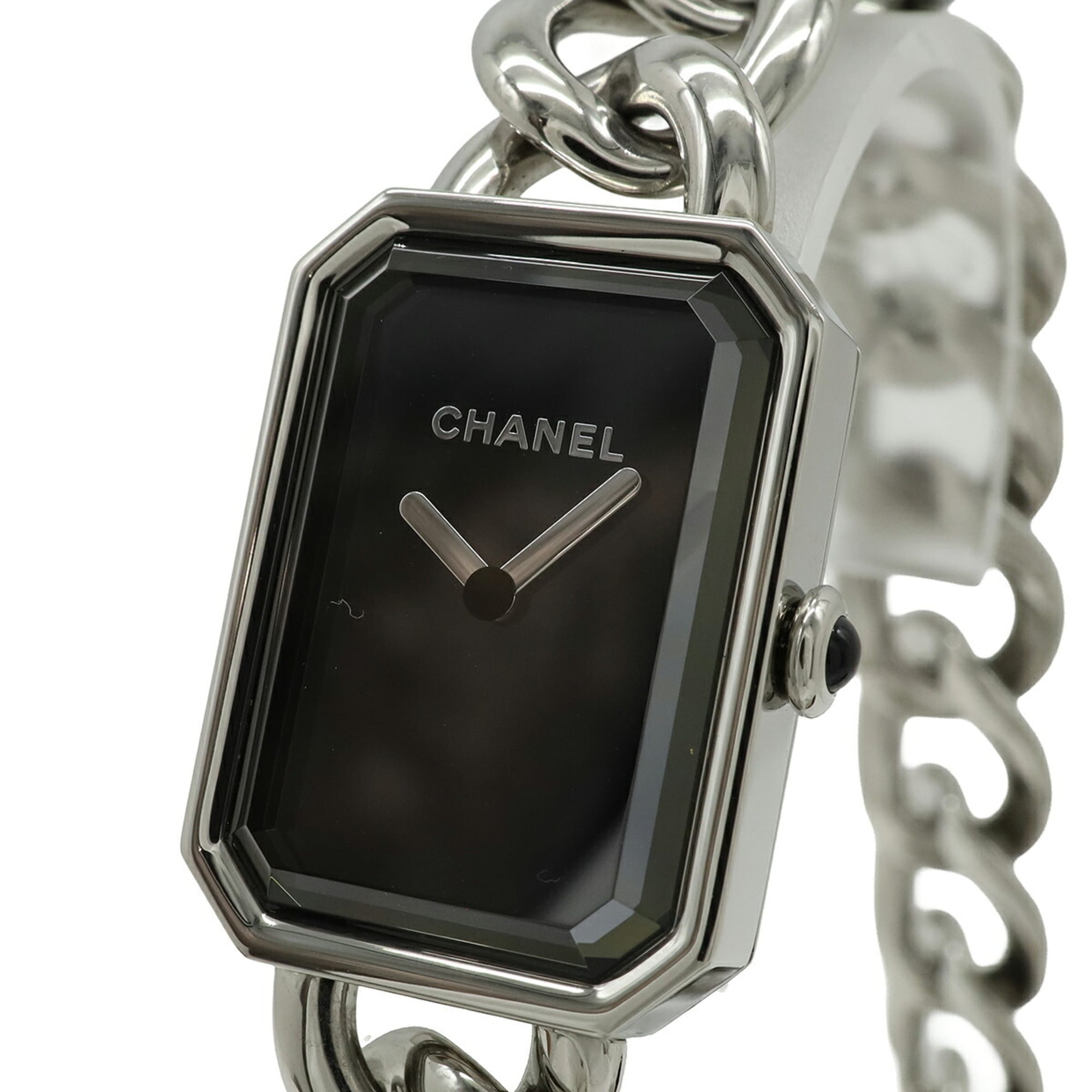 CHANEL Premiere Double Chain Black Dial Stainless Steel Women's Quartz Watch H4199 — Like New