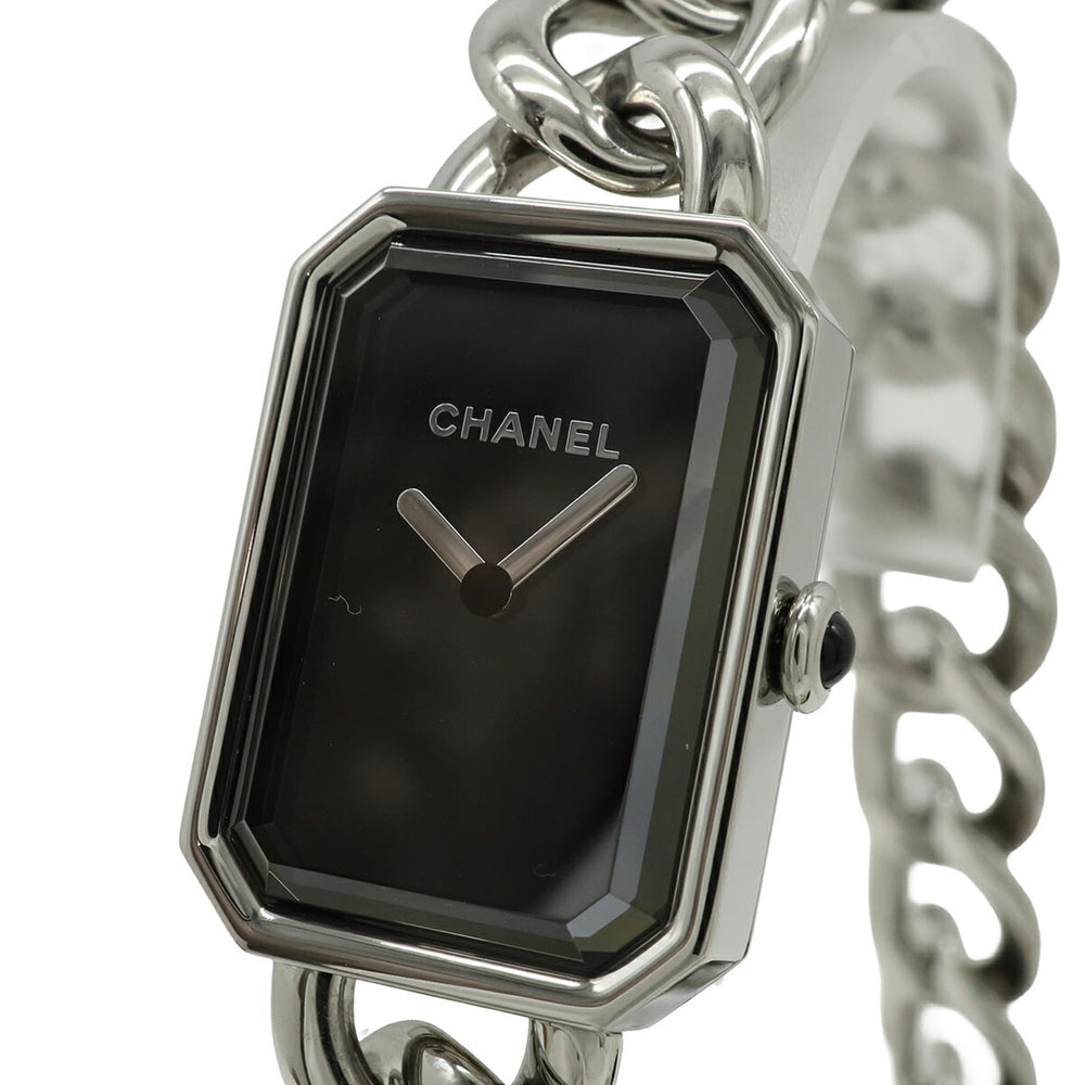 CHANEL Premiere Double Chain Black Dial Stainless Steel Women's Quartz Watch H4199 — Like New
