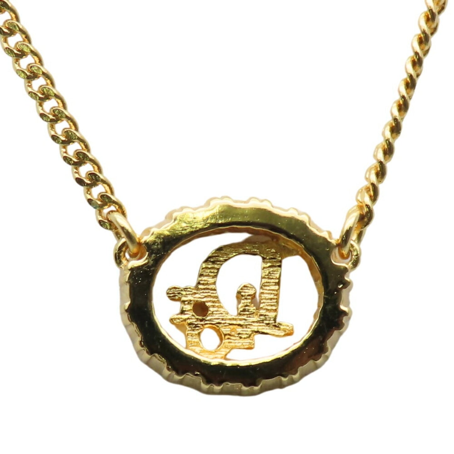 Christian Dior Necklace, Metal, Rhinestone, Gold Plated, GP, Women's,