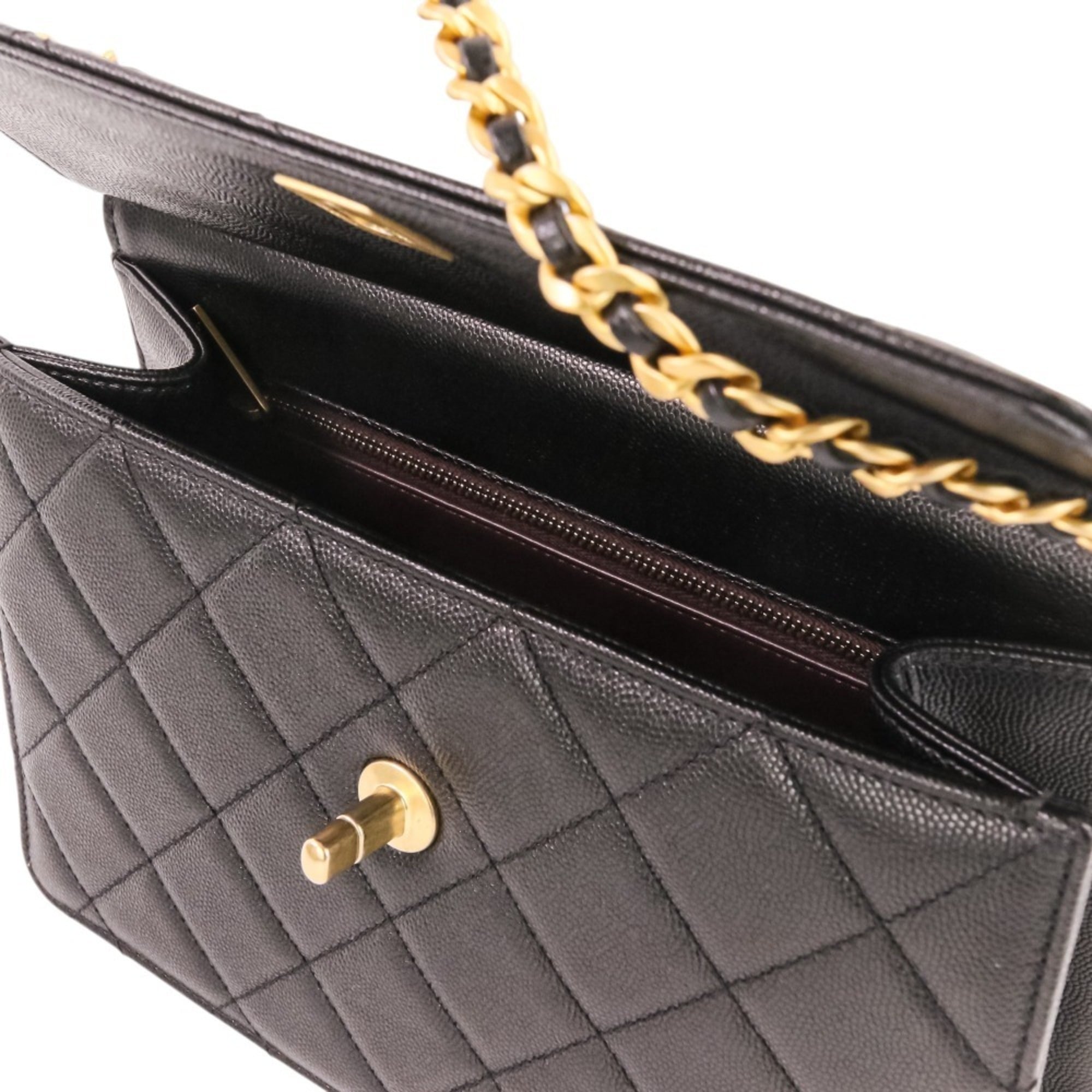 CHANEL Coco Mark Matelassé Caviar Skin Small Flap Chain Shoulder Bag AS4169 Black Women's — Like New