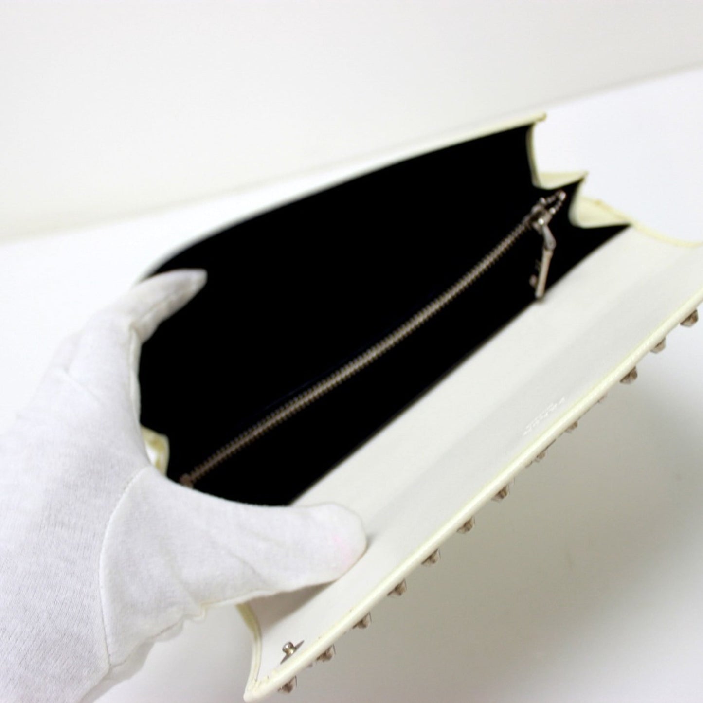 PRADA Prada Wallet Bag Studs Clutch Long Leather Women's White