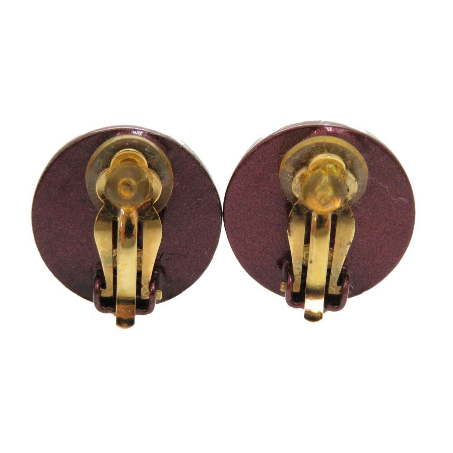 Chanel Coco Mark Button 00A Leather Metal Pink Earrings 1638 CHANEL