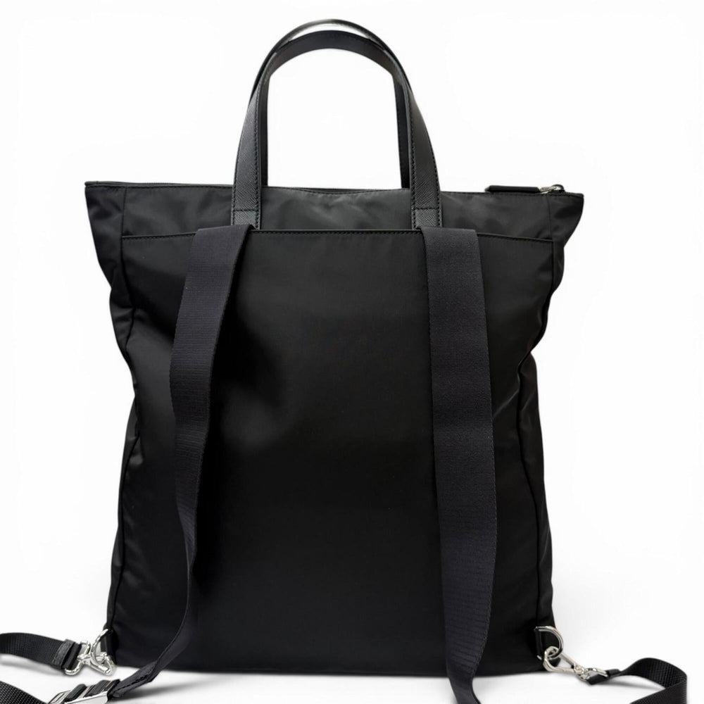 PRADA 2VG098 Triangle Logo Saffiano Leather Re-Nylon 2-Way Backpack Tote Bag Black Made in Italy Men's with Dust — Like New