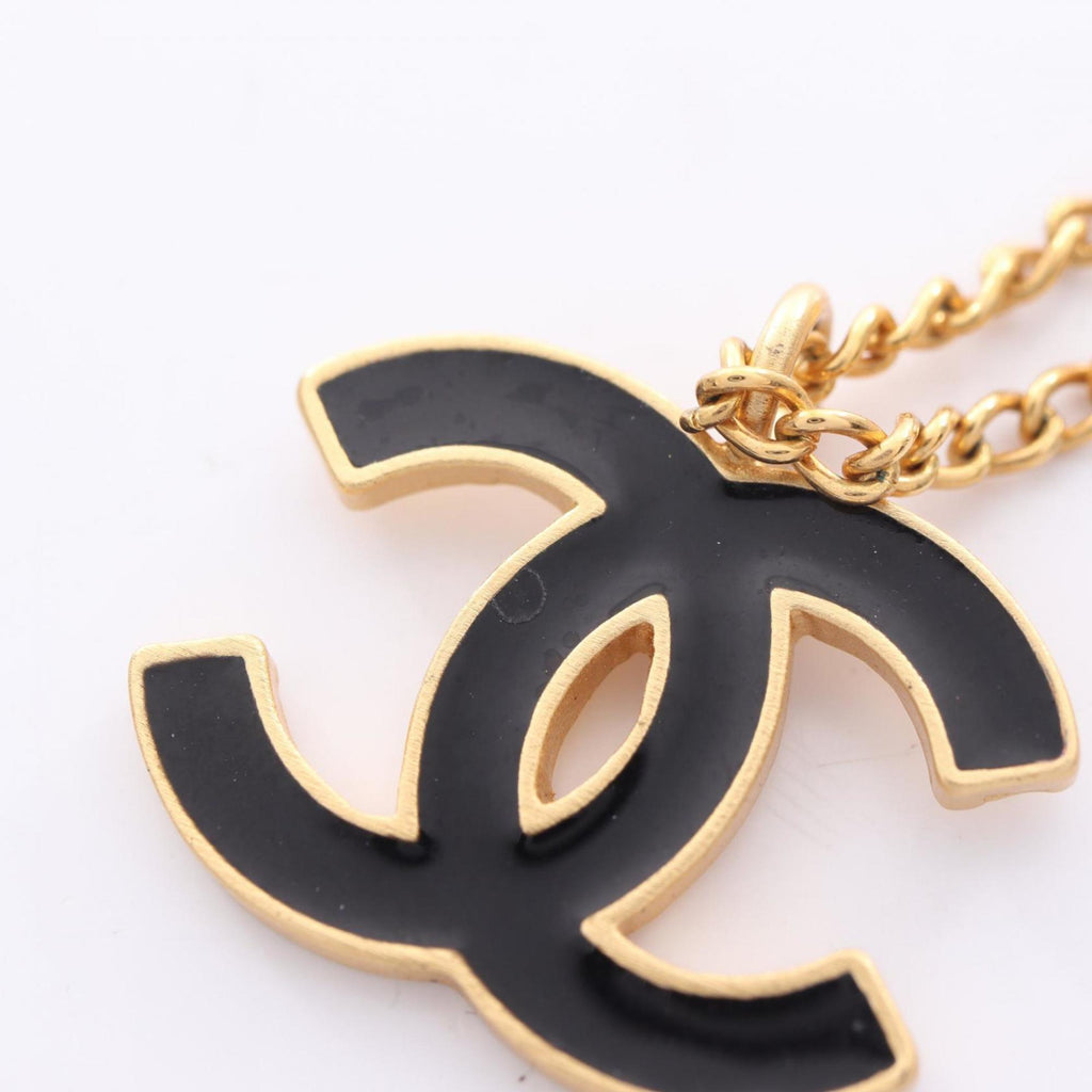 CHANEL Coco Mark Necklace Jewelry GP (Gold Plated) Women's Gold and Black