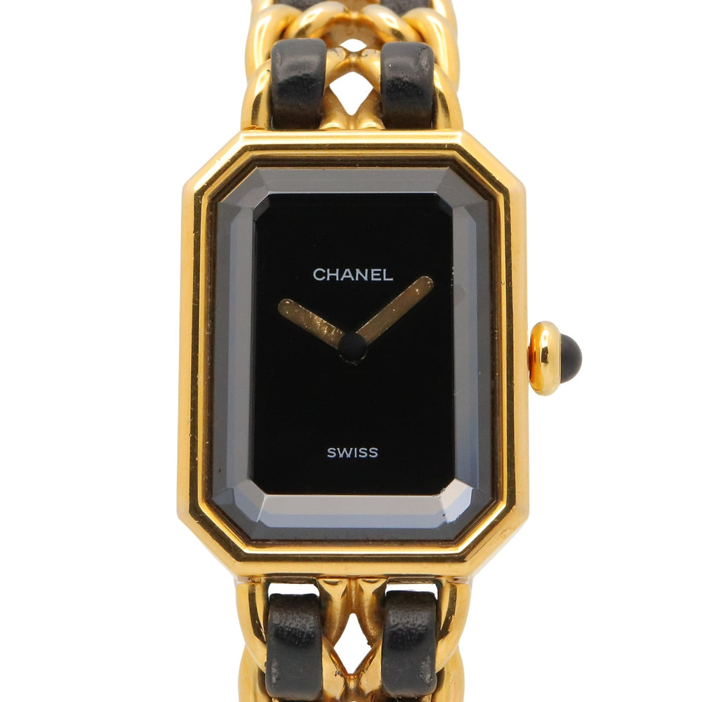 Chanel CHANEL Première Watch, Gold Plated (GP), Leather Strap, Women's, Black, H0001 — Very Good