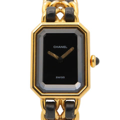 Chanel CHANEL Première Watch, Gold Plated (GP), Leather Strap, Women's, Black, H0001 — Very Good