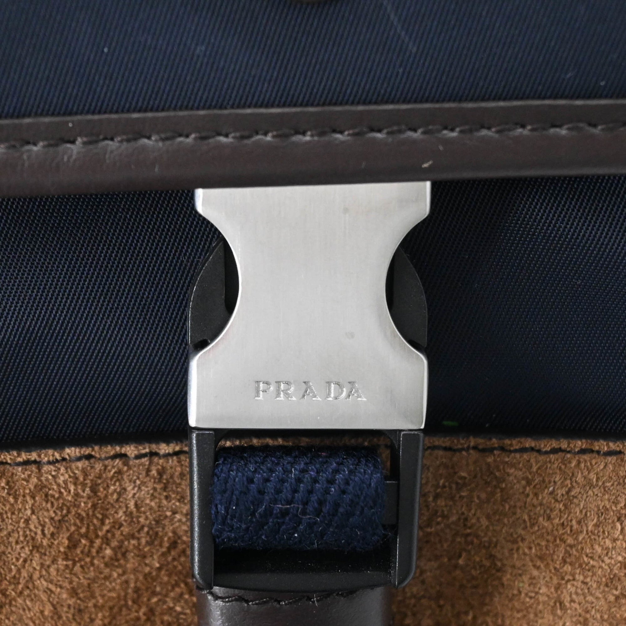 PRADA Suede and Nylon Shoulder Bag, Triangle Design, Navy Brown — New - Store Return
