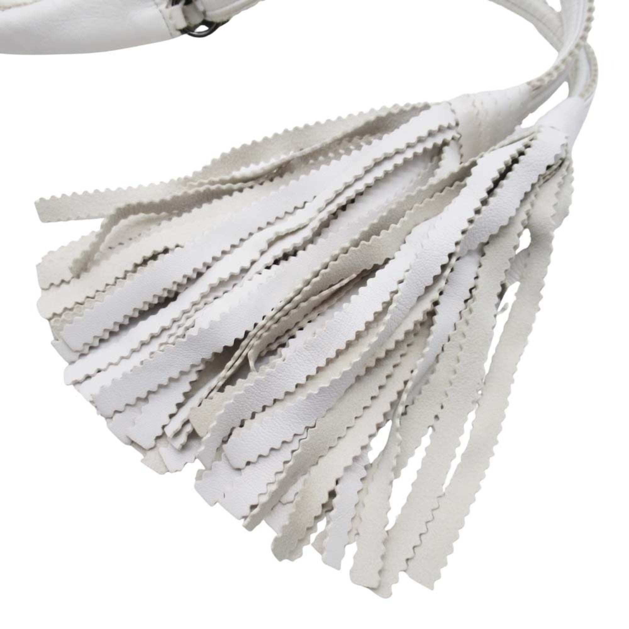 BOTTEGA VENETA Drawstring Shoulder Bag, Leather with Fringe, White, Old Style, Women's