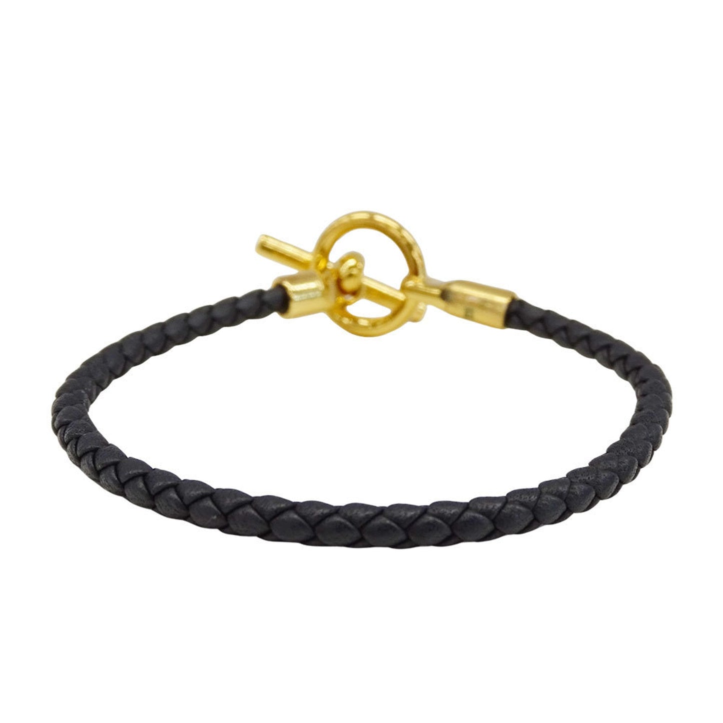 Hermes Hermès Women's Leather Bracelet in Black Grennan with Gold Hardware, Size 16.5cm, Slim Fit