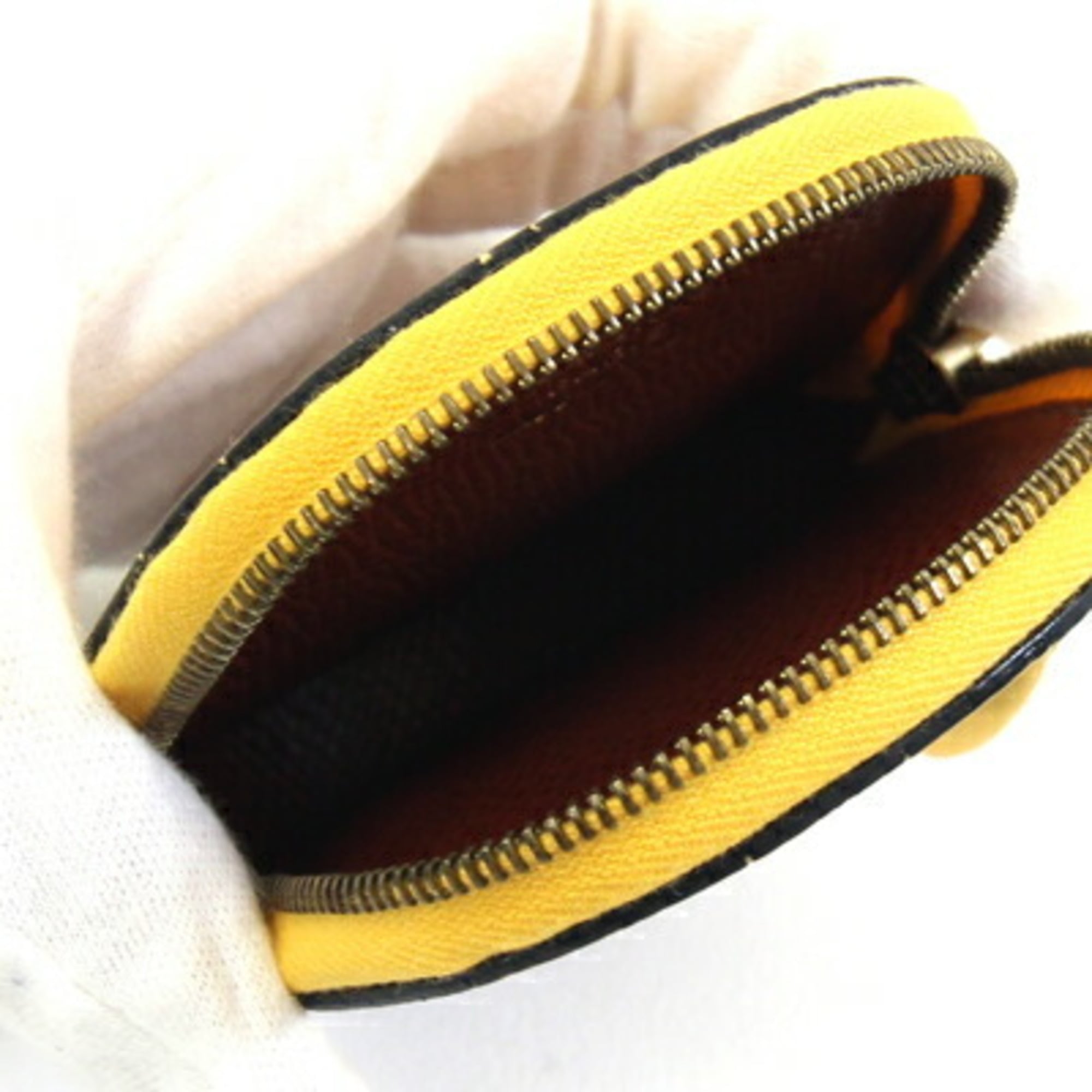 Celine coin case, yellow and brown leather, purse, mini wallet, pouch, acorn design, women's, CELINE