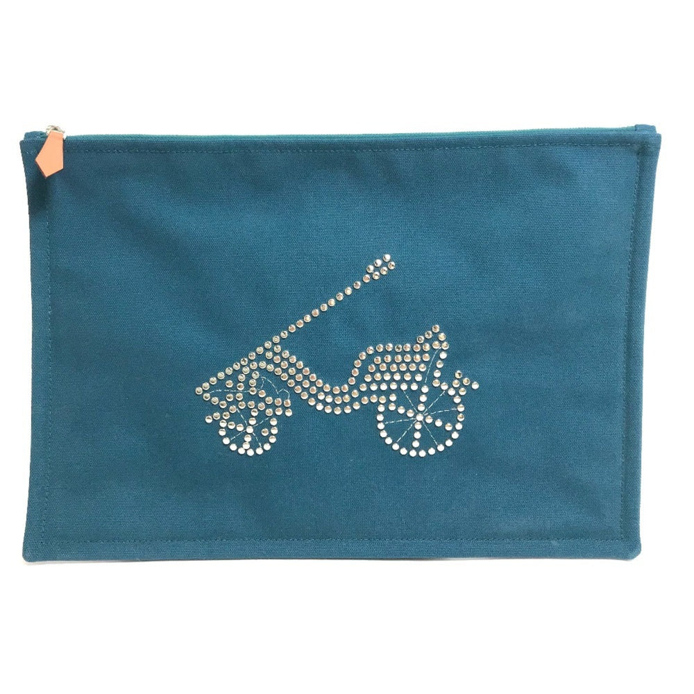 HERMES Hermes Bicycle Studs Velocipedi Flat Pouch GM Canvas Men's Women's Blue — New - Store Return