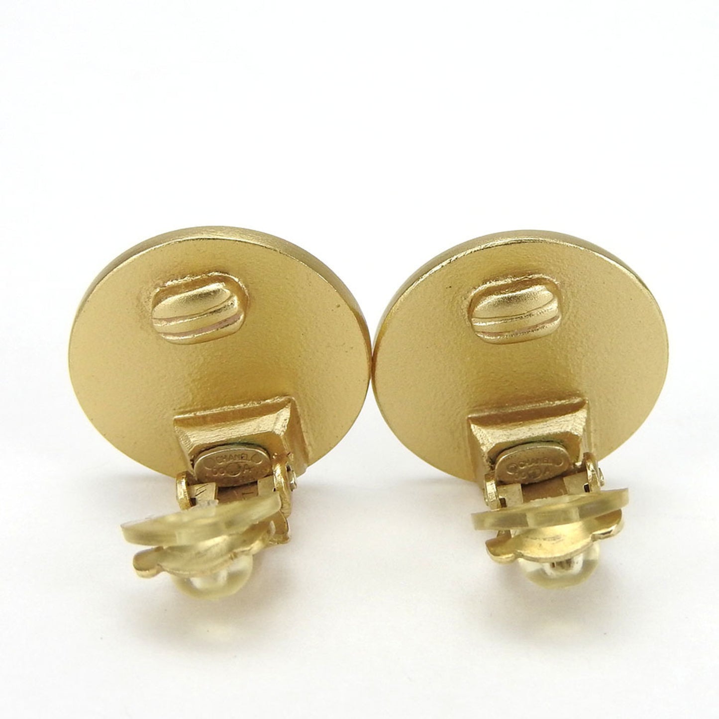 CHANEL Earrings Coco Mark Gold Plated GP 00A Red Rhinestone Accessories Women's red