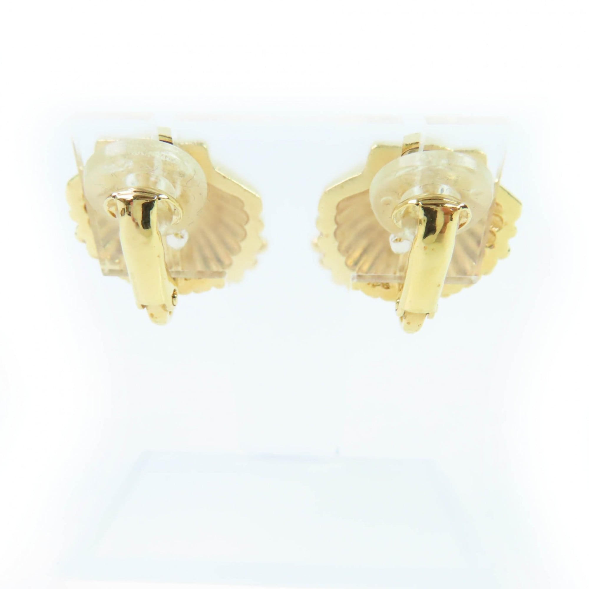 CHANEL G23C Coco Mark Rhinestone Shell Design Earrings, Gold, with Box, Made in France, Women's — Like New