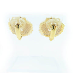 CHANEL G23C Coco Mark Rhinestone Shell Design Earrings, Gold, with Box, Made in France, Women's — Like New