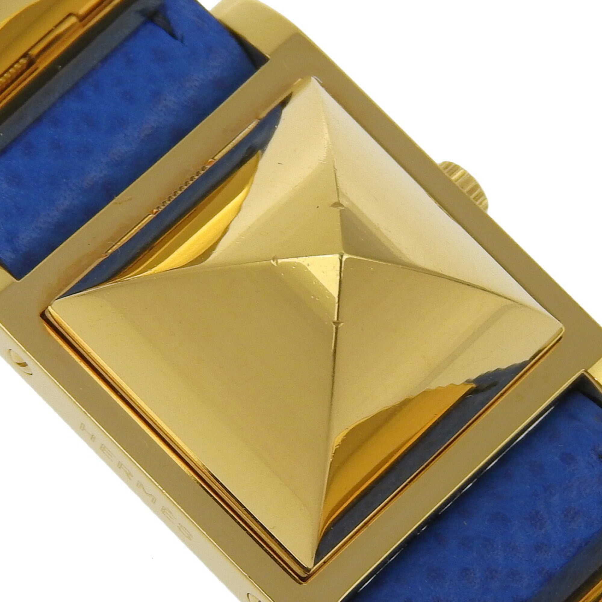 Hermes HERMES Medor Watch Gold Plated x Embossed Leather 1994 Quartz Analog Display White Dial Ladies — Very Good
