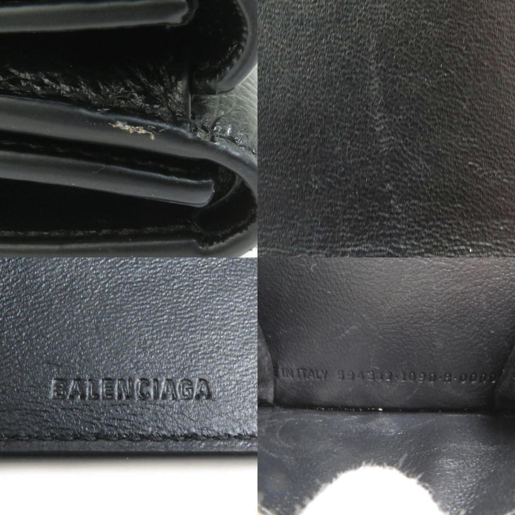 BALENCIAGA Tri-fold Wallet Leather Black Men's Women's 55908g