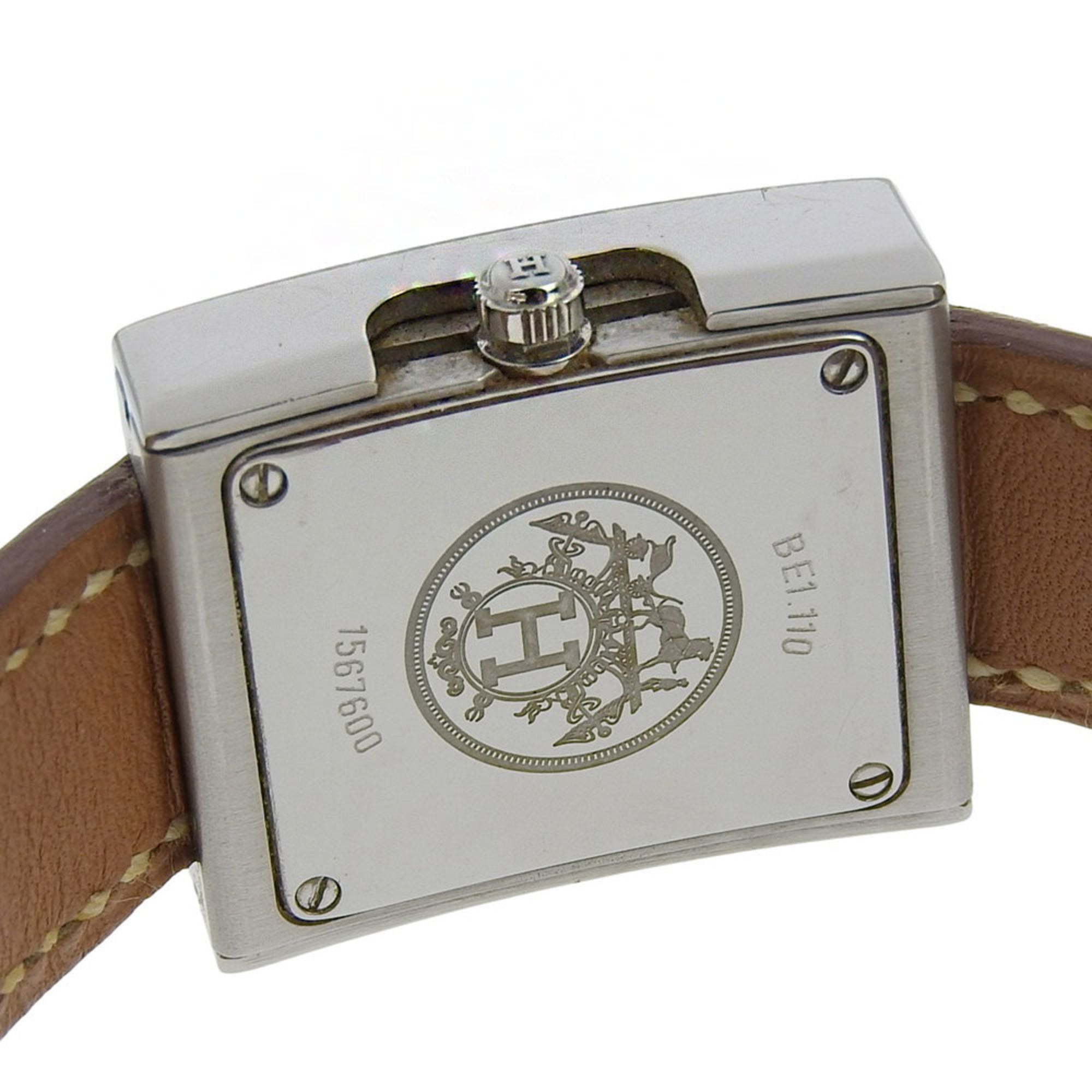 Hermès BE1.110 Women's Stainless Steel and Leather Strap Watch, 2002, Quartz Movement, Analog Display, White Dial — Good
