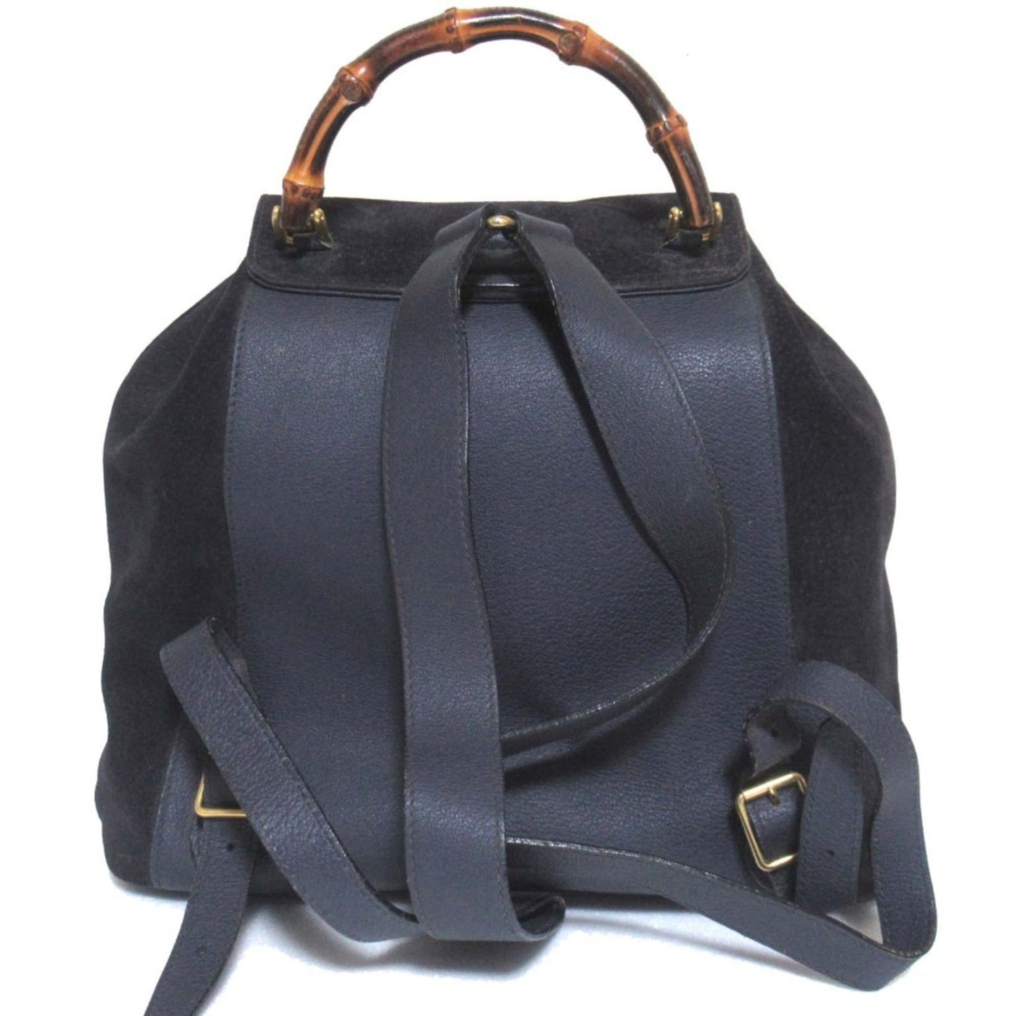GUCCI Bamboo Line Suede and Leather Backpack, Navy, Women's
