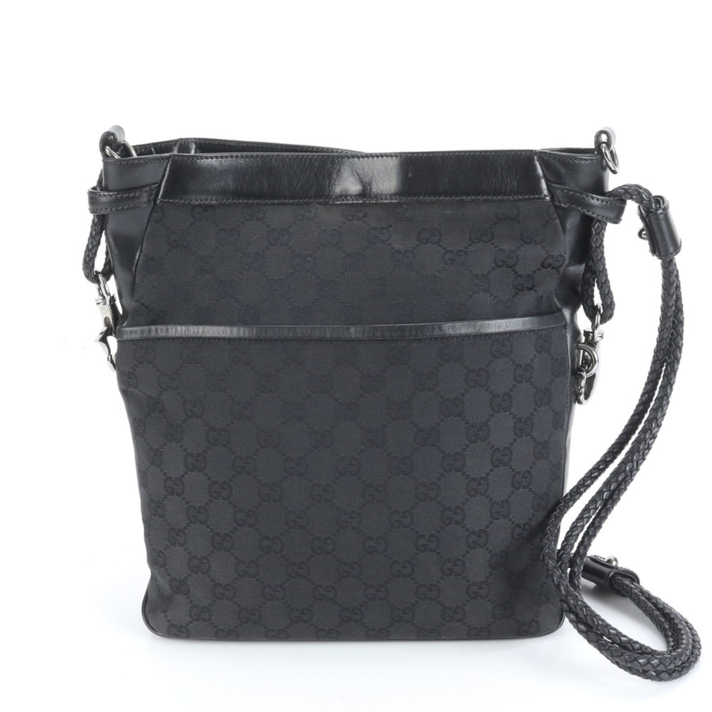 Gucci GG Canvas 109097 Leather Shoulder Bag, Handbag, Black, Women's