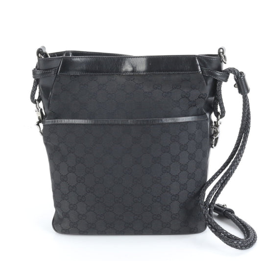 Gucci GG Canvas 109097 Leather Shoulder Bag, Handbag, Black, Women's