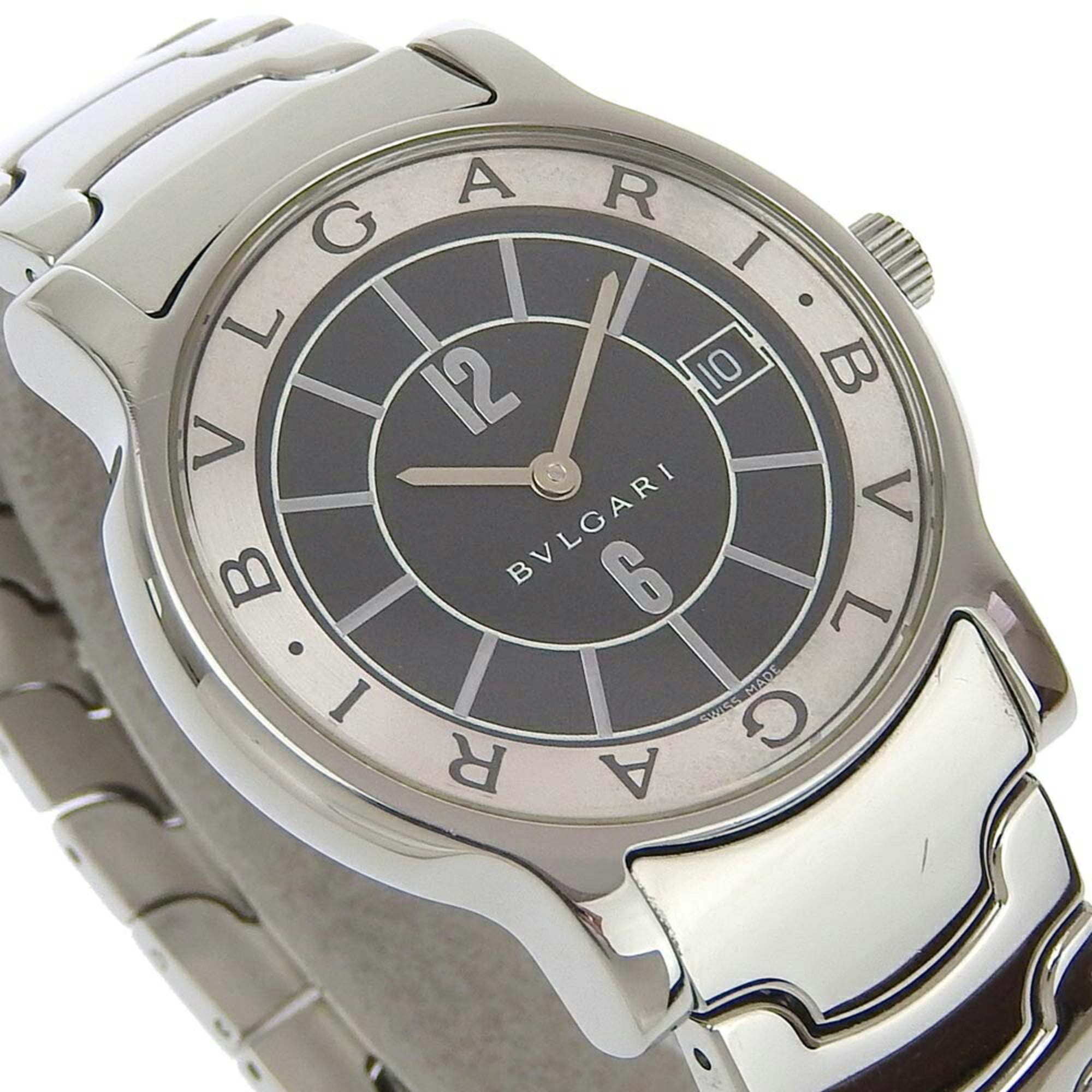 BVLGARI Solo Tempo Watch ST35S Stainless Steel Quartz Analog Display Black Dial Men's — Good