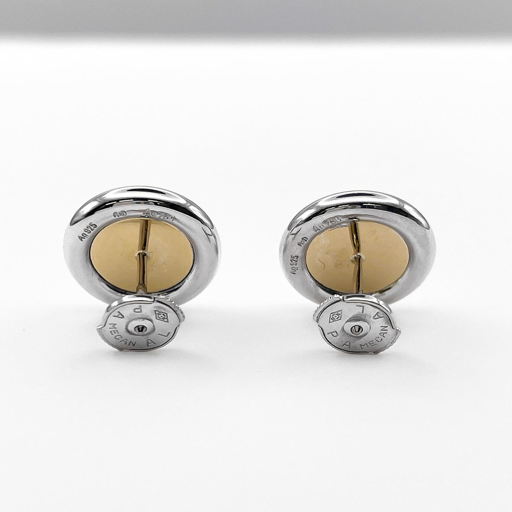 HERMES Clou de Selle Sellier Stud Earrings, Combination Sterling Silver (SV925) and 18K 750 Gold, Men's Women's — Like New