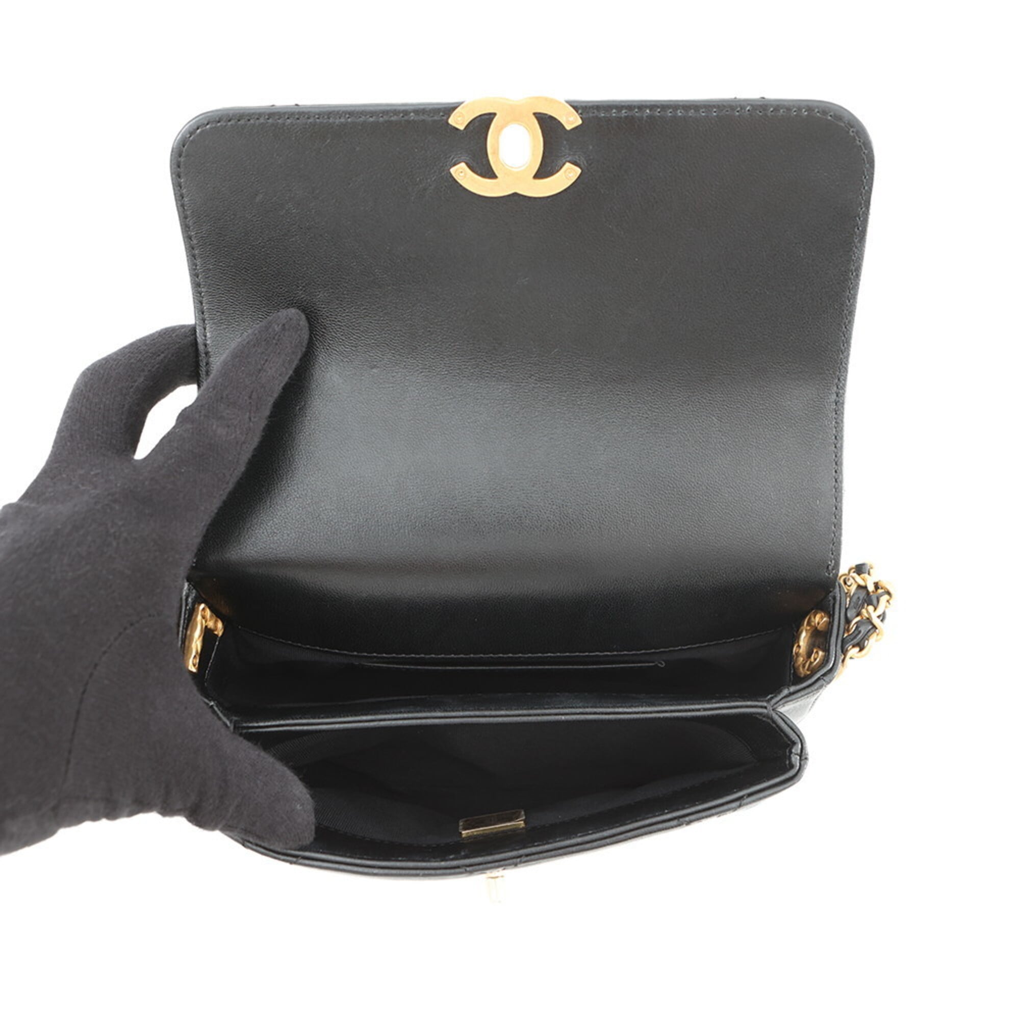 Chanel Chain Shoulder Bag Matelassé Mini Flap Coco Mark Lambskin AS4862 CHANEL Handbag Black Women's — Like New