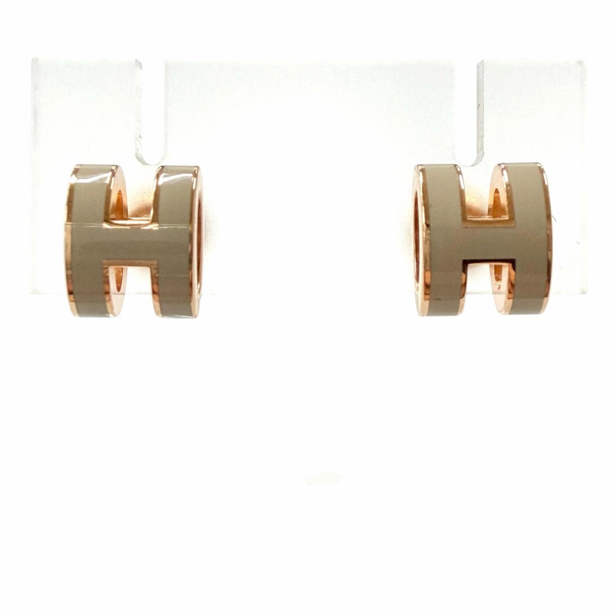 HERMES Mini Pop H Marron Glacé Rose Gold Earrings, Made in France, Women's, with Box and Dust Bag — Like New