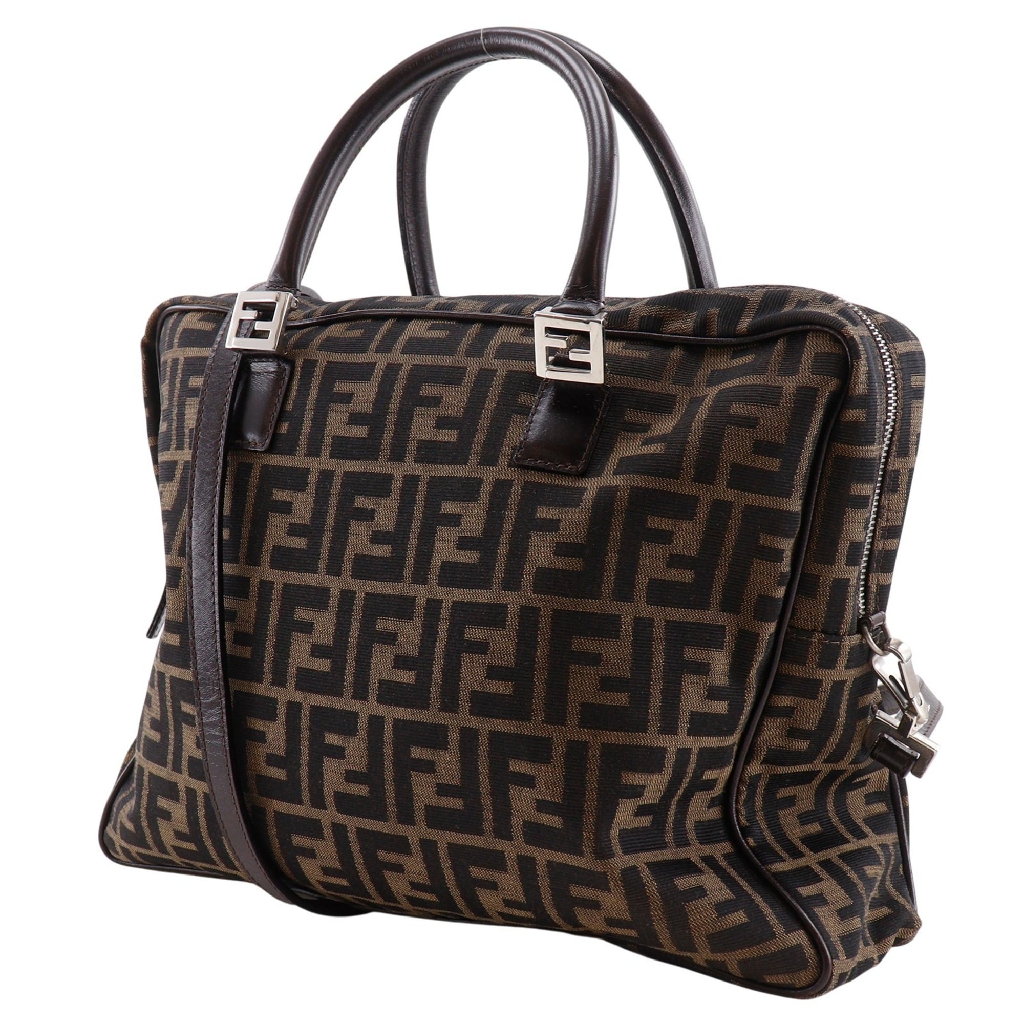 Fendi Zucca Business Bag, 2-Way Shoulder Nylon Canvas, Brown, 2-Way, A4 Size, Unisex — Like New