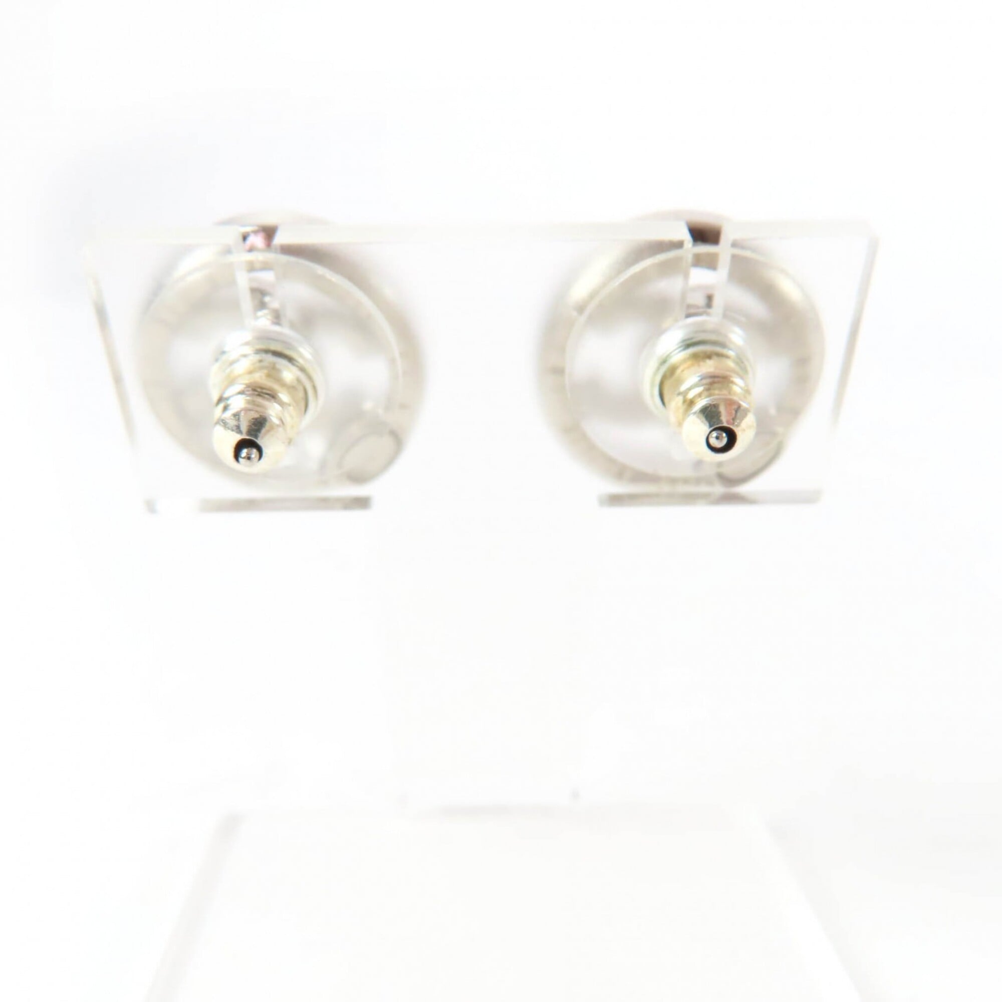 CHANEL AB9068 A22A Metal Coco Mark Rhinestone Circle Earrings, Silver, with Box, Made in France, Women's — Like New