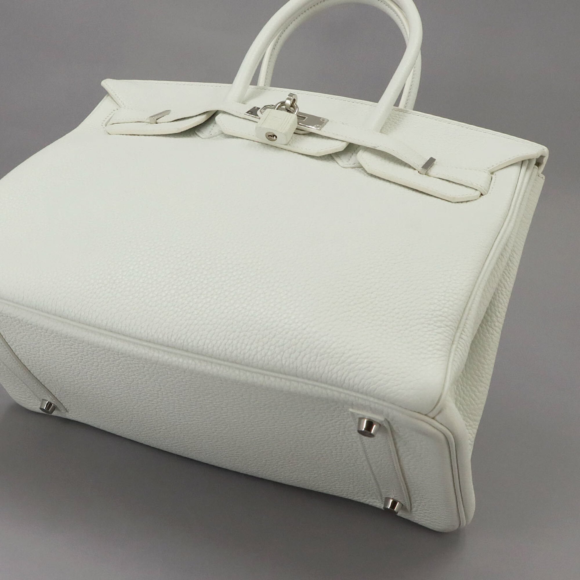 Hermes Birkin 35, Taurillon Clemence leather, white, handbag, R stamp, silver hardware — Like New