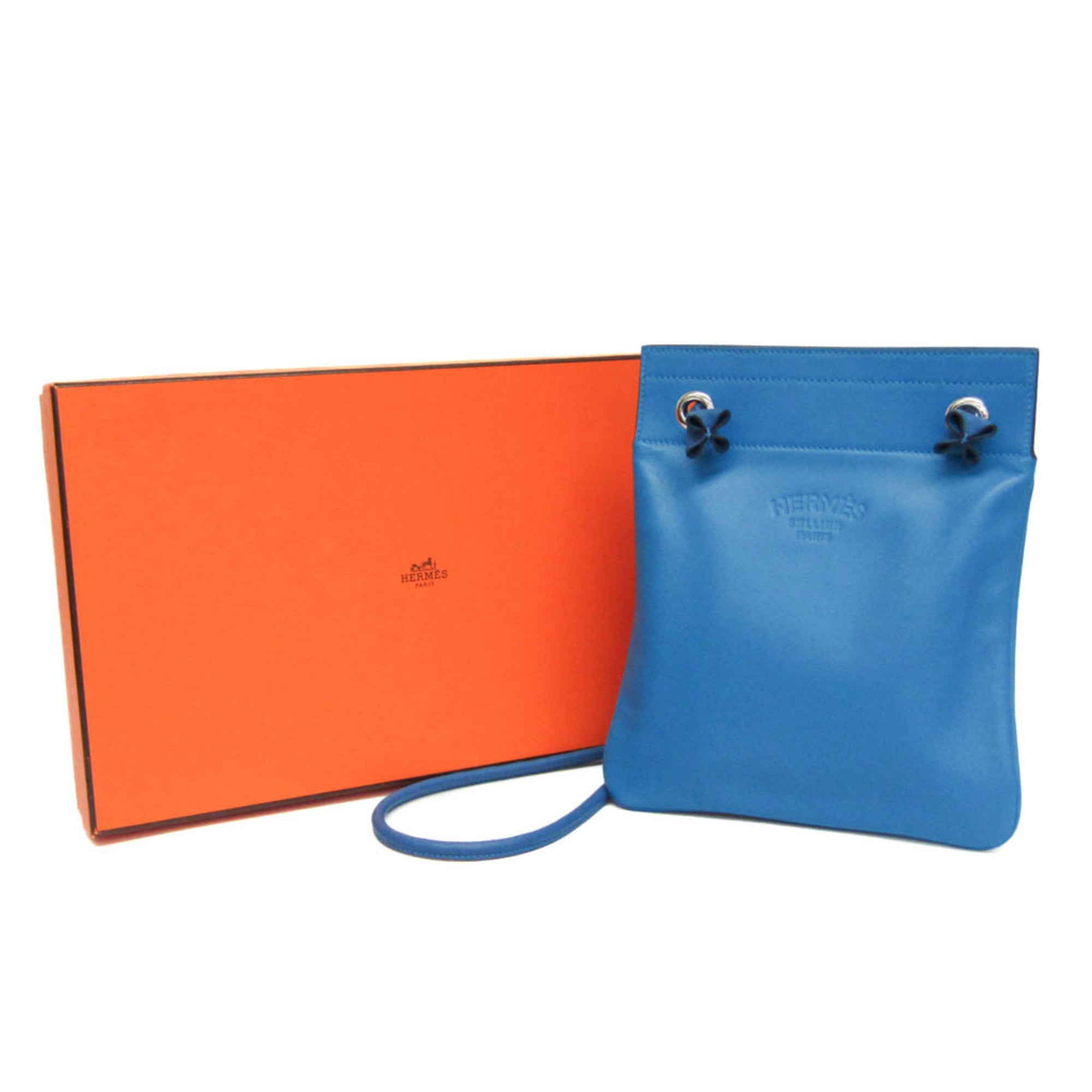 Hermes Aline Mini H082365CKAA Women's Agneau Milo,Swift Leather Shoulder Bag Blue — Like New