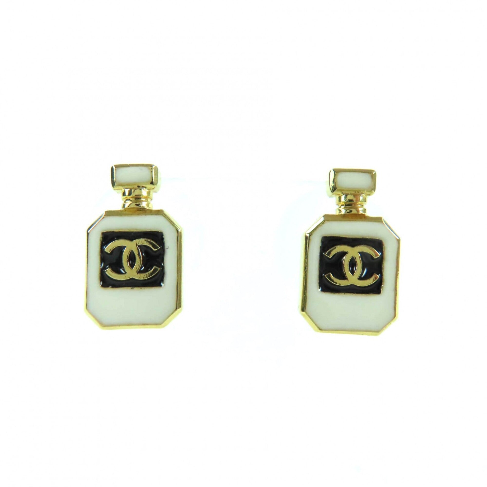 CHANEL C25C Coco Mark Perfume Bottle Earrings, Gold, Comes with Box and Dust Bag, Made in France, Women's — Like New