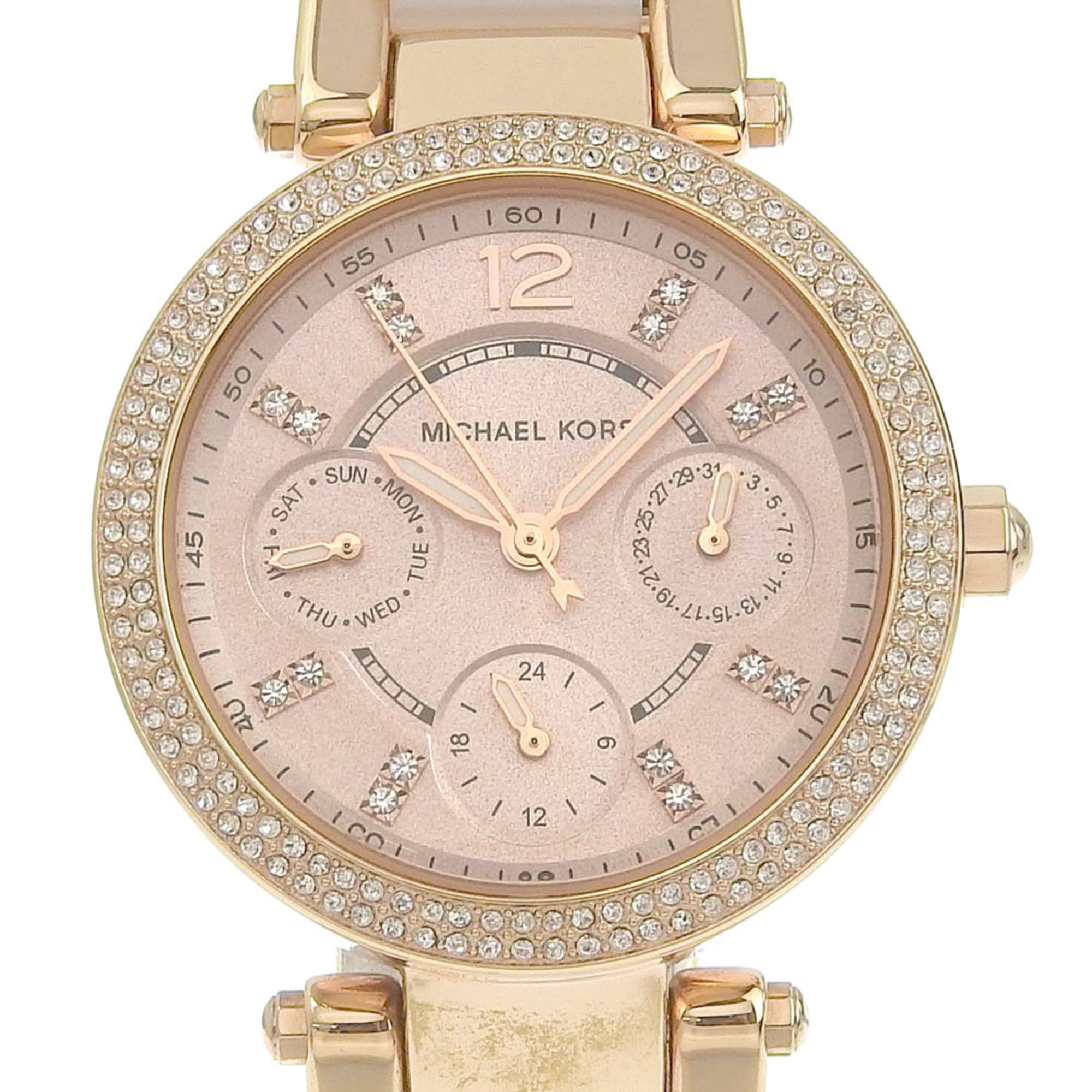 Michael Kors Day Date Watch MK6110 Stainless Steel x Acetate Rose Gold Quartz Multi-hand Analog Display Dial Women's — Good