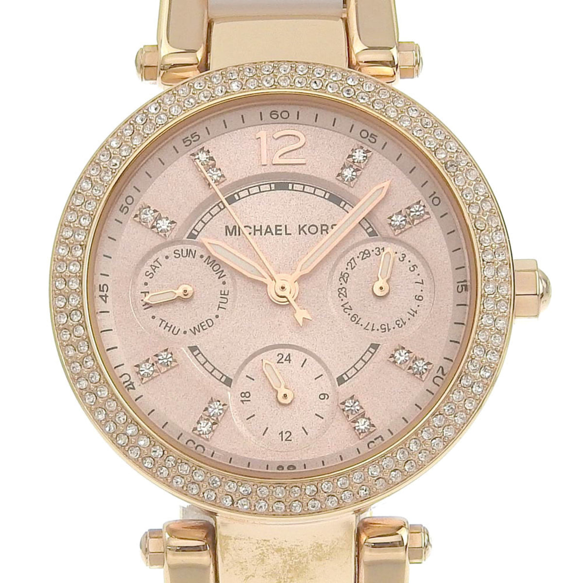 Michael Kors Day Date Watch MK6110 Stainless Steel x Acetate Rose Gold Quartz Multi-hand Analog Display Dial Women's — Good