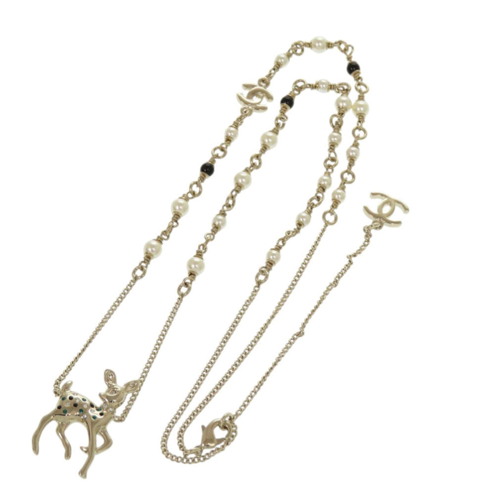 Like new Chanel deer motif GP rhinestone gold necklace 1815CHANEL — Like New