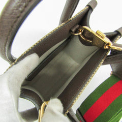 Gucci Jumbo GG Mini 699406 Women's Canvas,Leather Handbag,Shoulder Bag Beige,Dark Brown — Like New