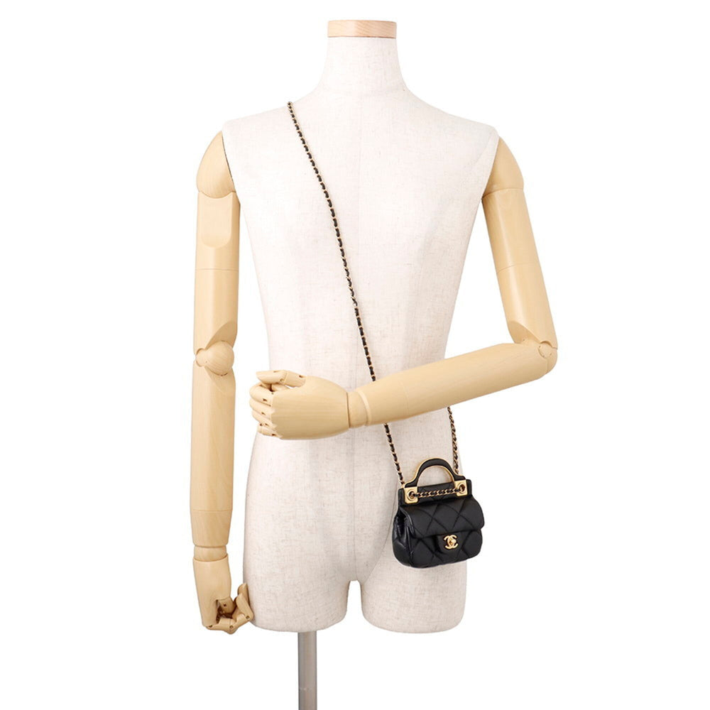 Chanel Chain Shoulder Bag Matelassé Coco Mark Lambskin AP2271 CHANEL Black Handbag Women's — Like New