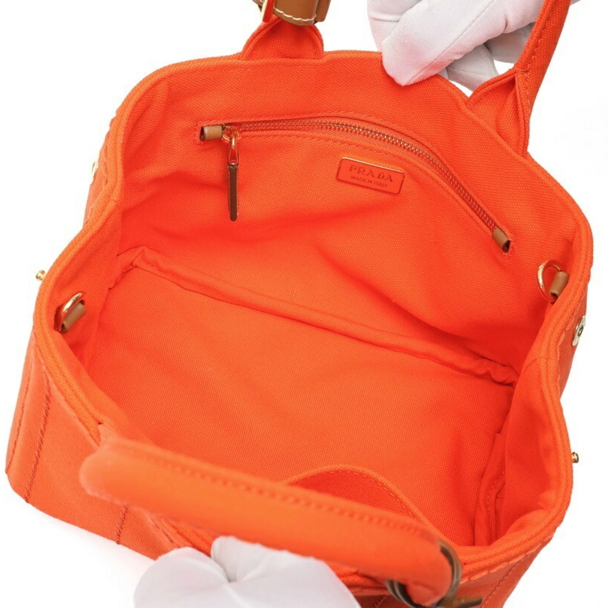PRADA Jardiniere Mini Handbag Canapa Tote Bag 1BA038 Cotton Canvas Orange B-159860 — New - Store Return