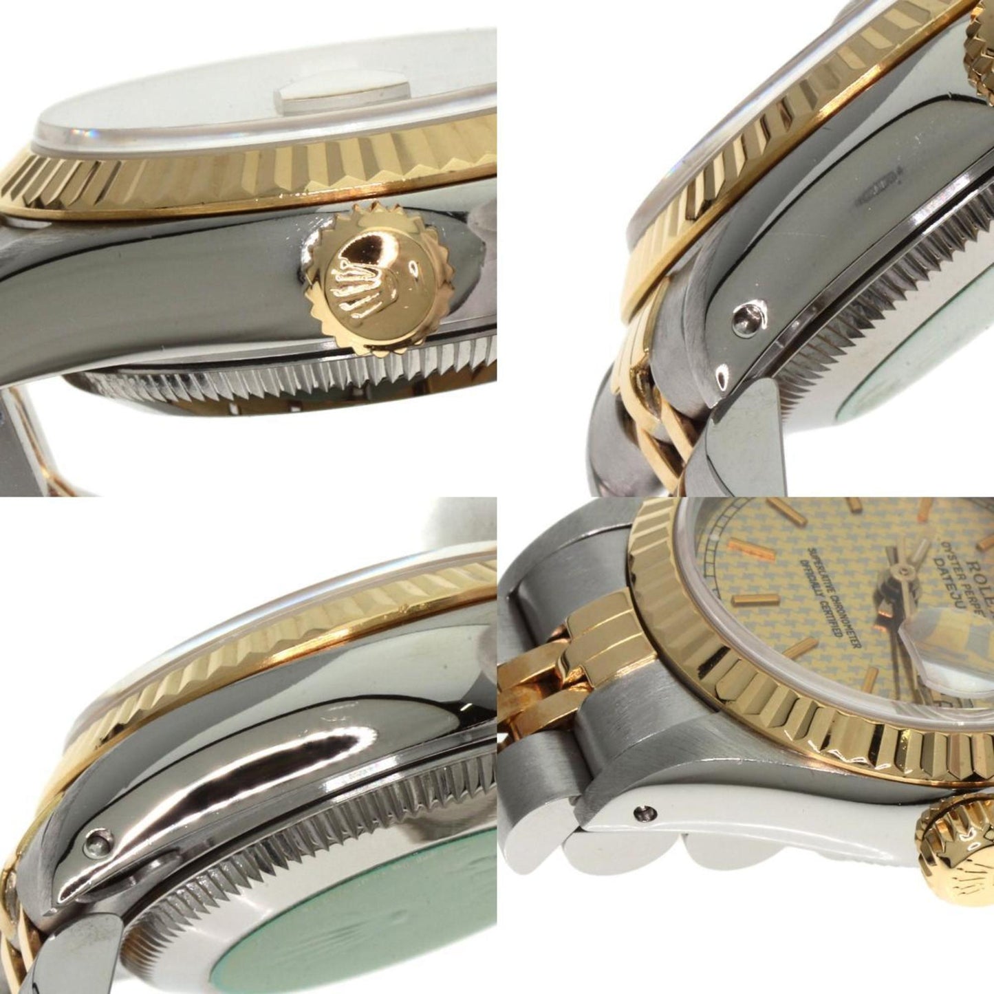 Rolex 69173 Datejust Houndstooth Watch Stainless Steel SSx18KYG Ladies ROLEX