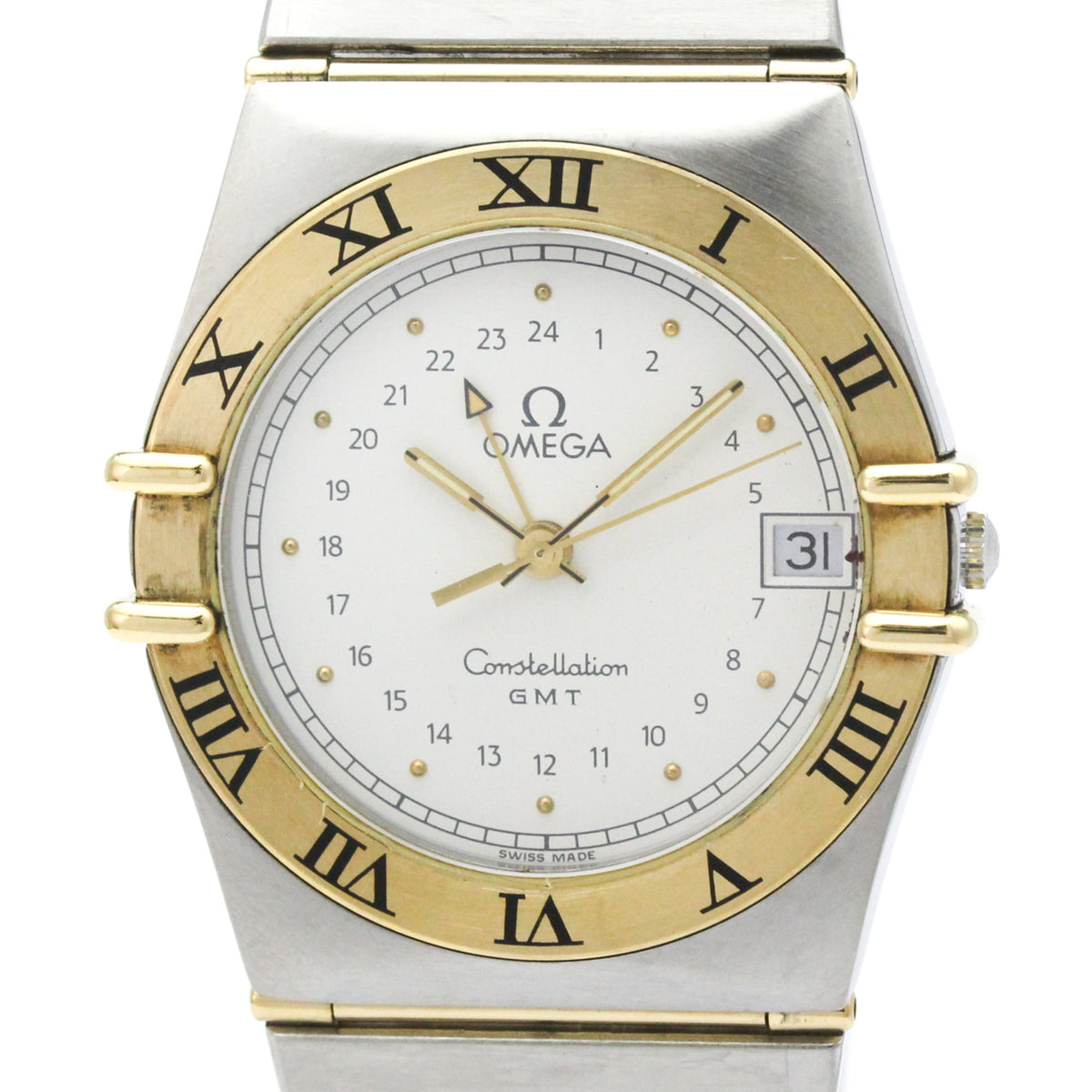 OMEGA Constellation GMT 18K Gold Steel Quartz Mens Watch 396.1060 Polished — Very Good